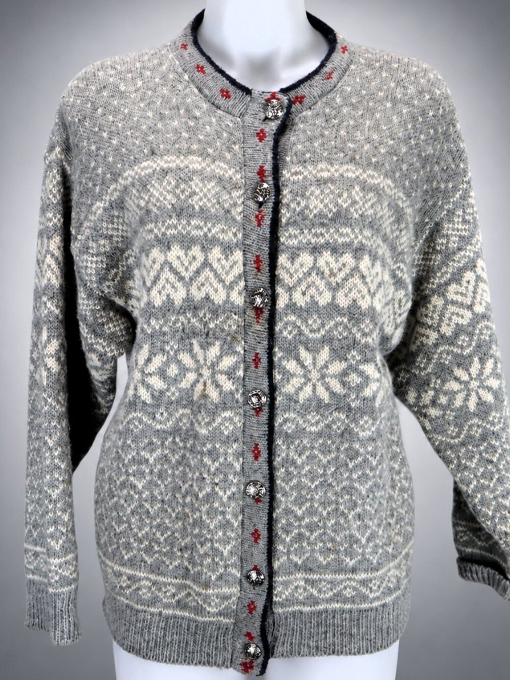 Vintage L.L.Bean Fair Isle Wool Cardigan Sweater Nordic Scandinavian USA L - Picture 2 of 8